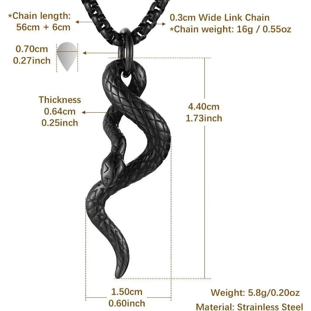 Gothic Men's Black Stainless Steel Animal Snake Pendant Chain Necklace